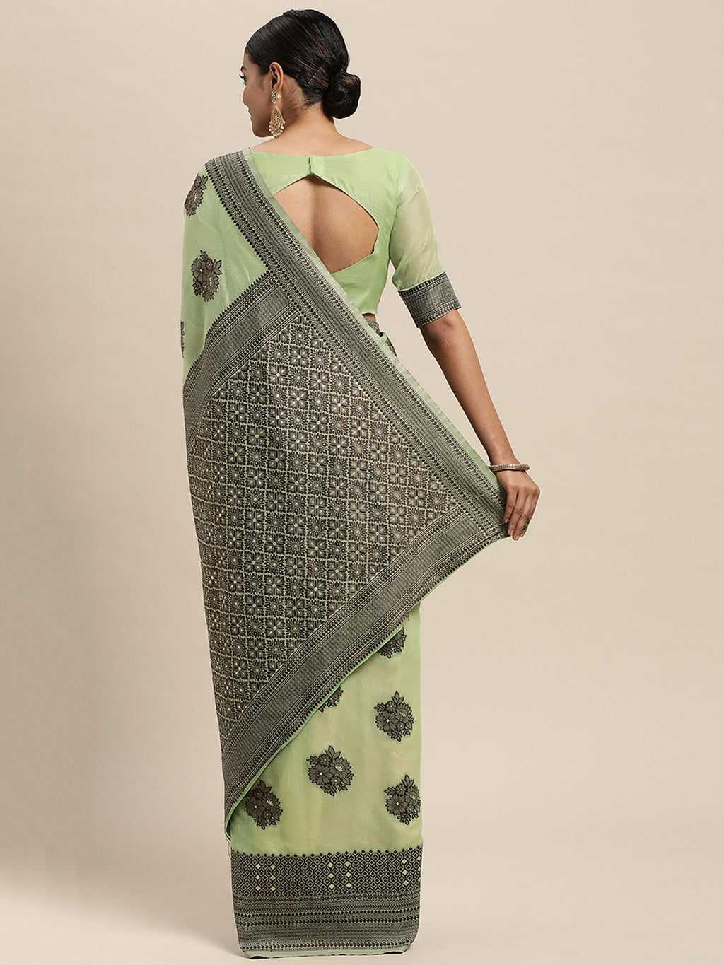 Silk Blend Green WovenDesign DesignerSaree With Blouse Piece