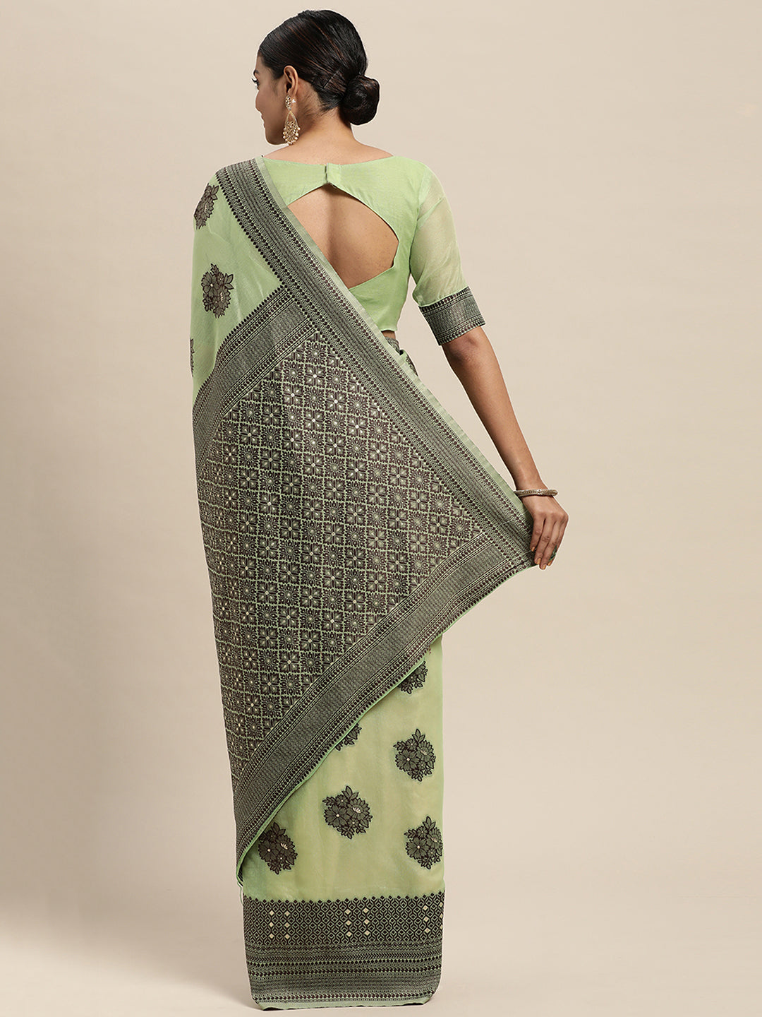 Silk Blend Green WovenDesign DesignerSaree With Blouse Piece