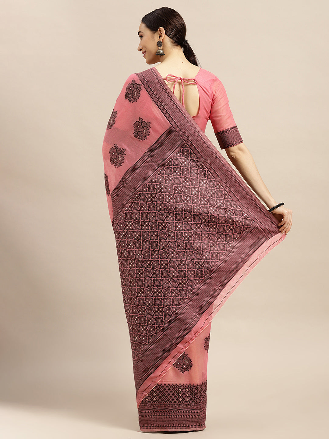 Silk Blend Pink WovenDesign DesignerSaree With Blouse Piece