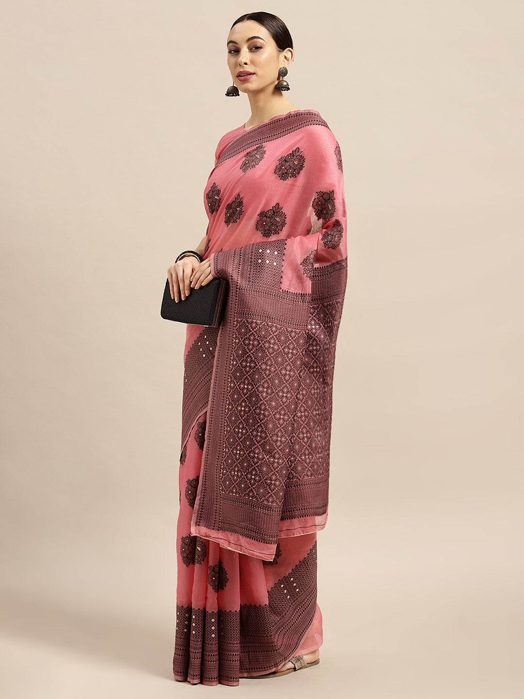 Silk Blend Pink WovenDesign DesignerSaree With Blouse Piece
