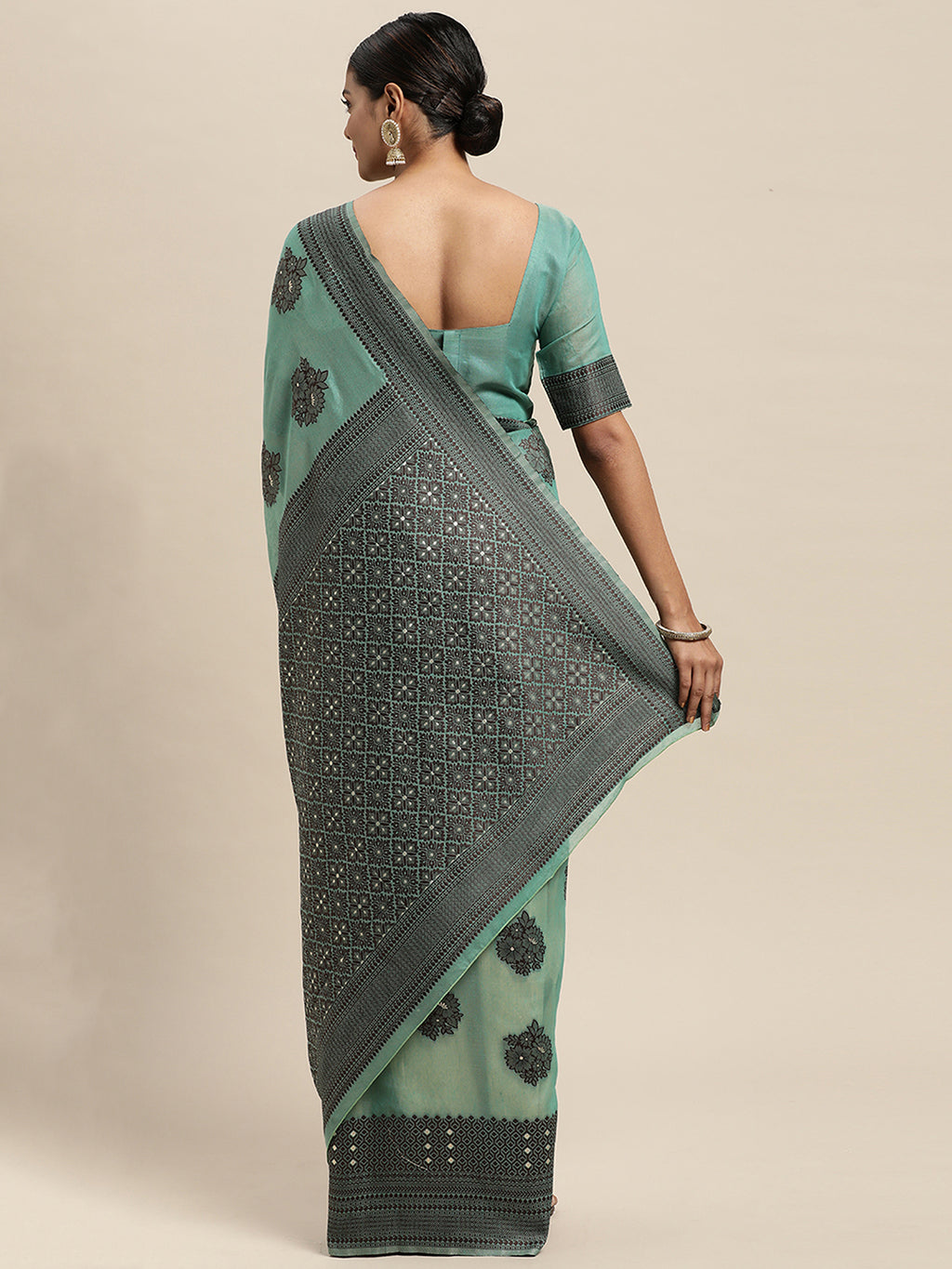 Silk Blend Tealgreen WovenDesign DesignerSaree With Blouse Piece