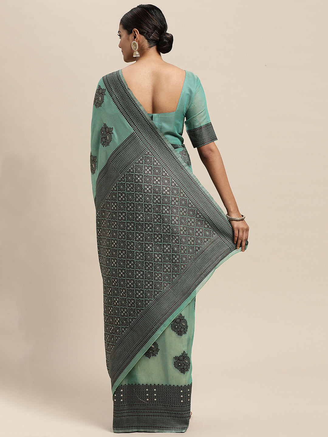 Silk Blend Teal green Woven Design Designer Saree With Blouse
