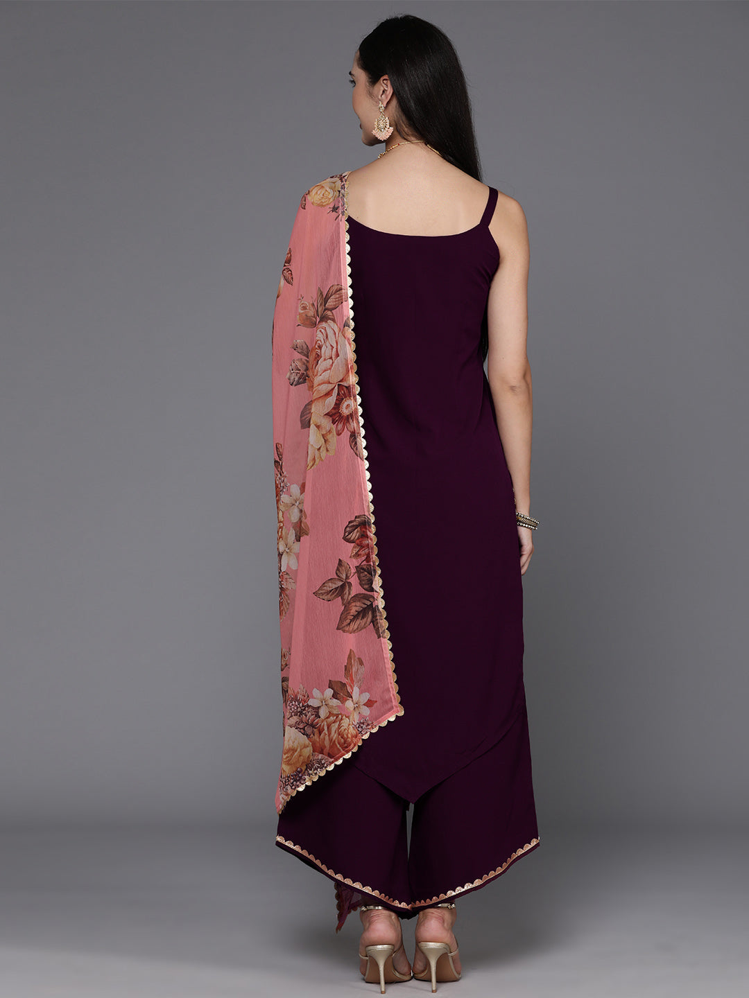 Burgundy Gotta Patti Kurta with Palazzos & Dupatta