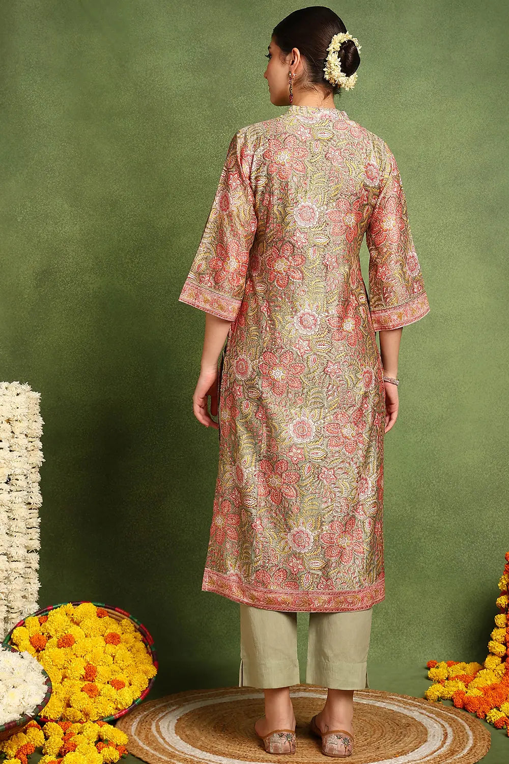 Green Chanderi Silk Kurta