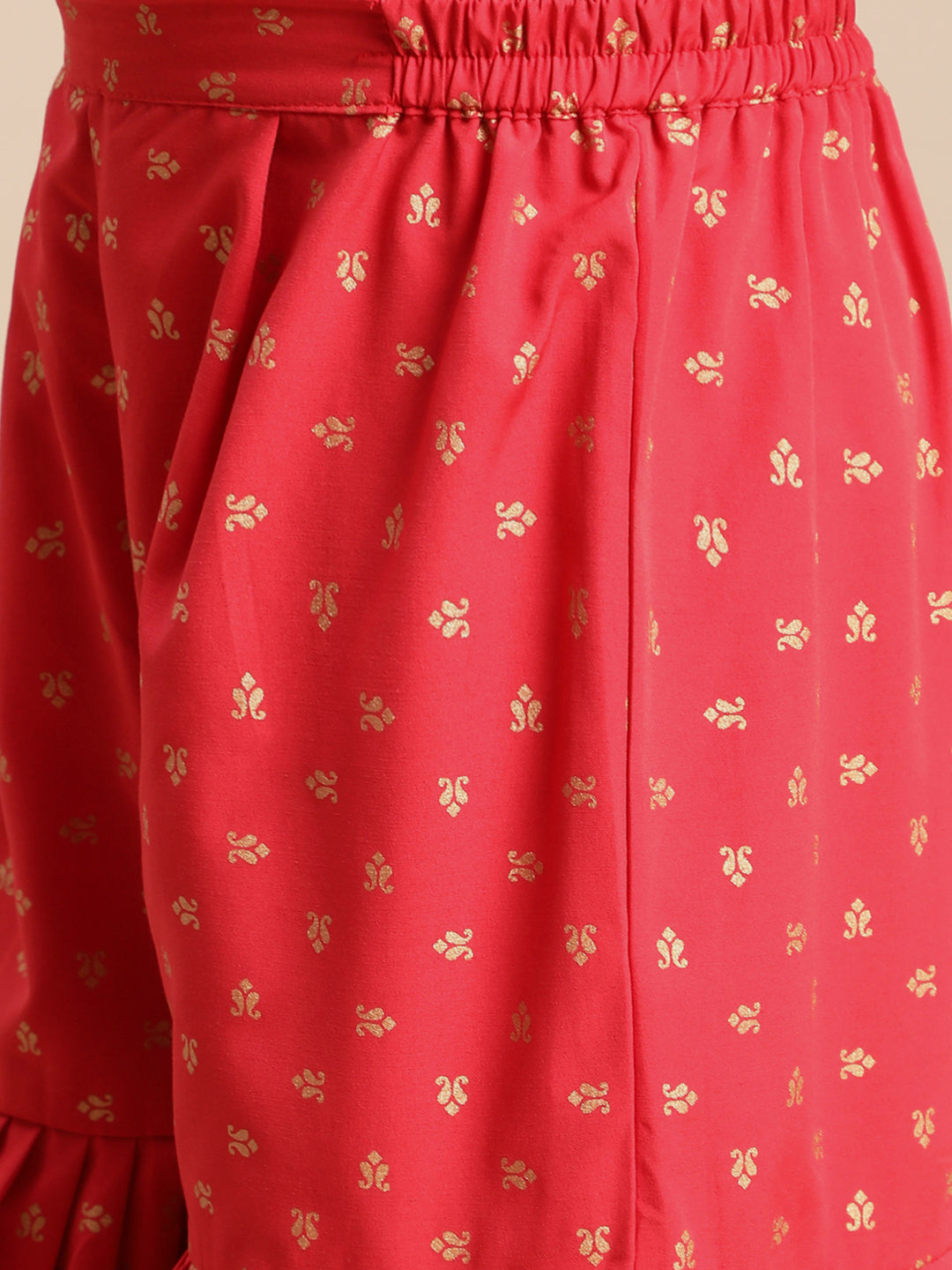 Red Cotton Girl's Frock Suit with Gharara Palazzo