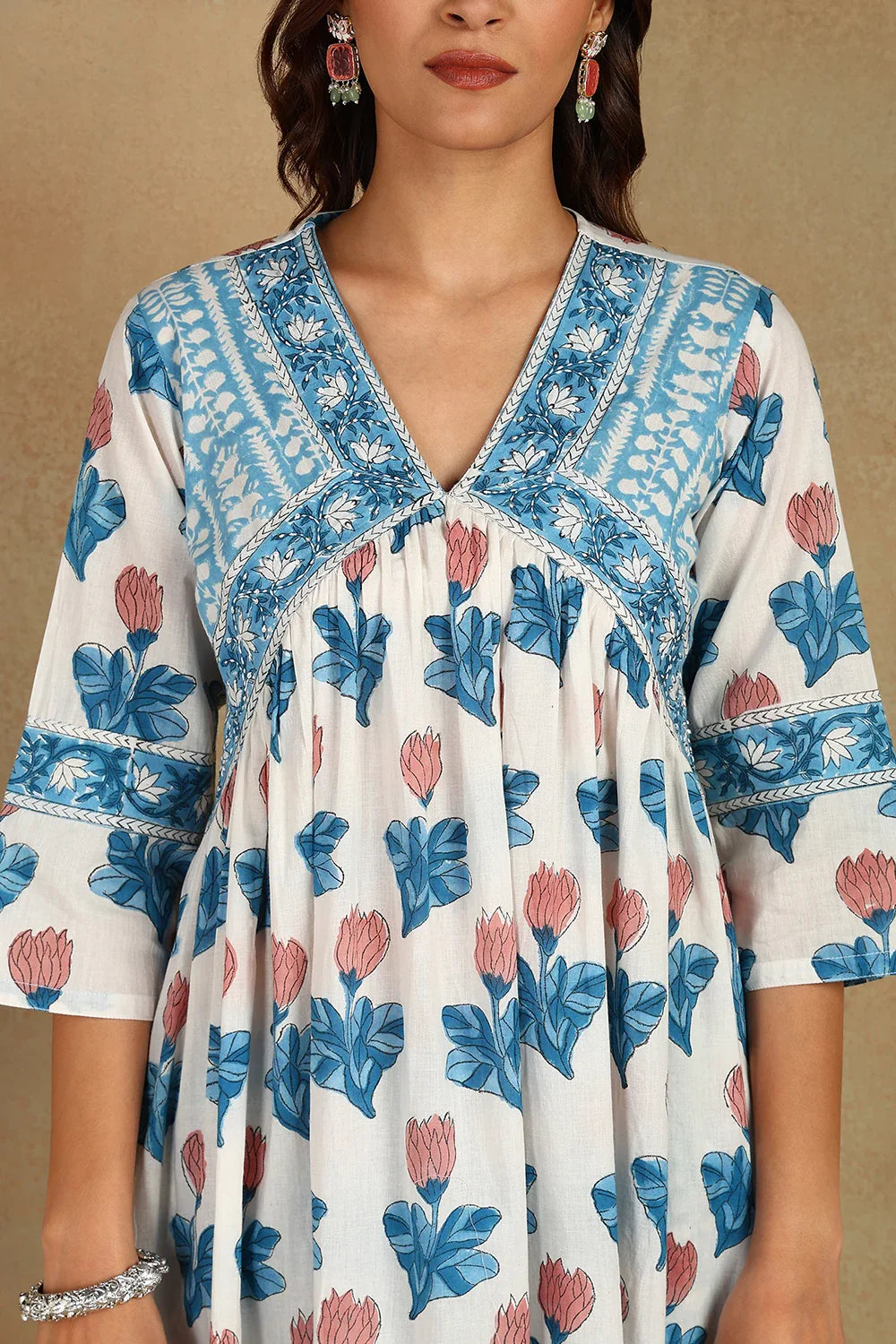 White/ Blue 'A' Line Kurta