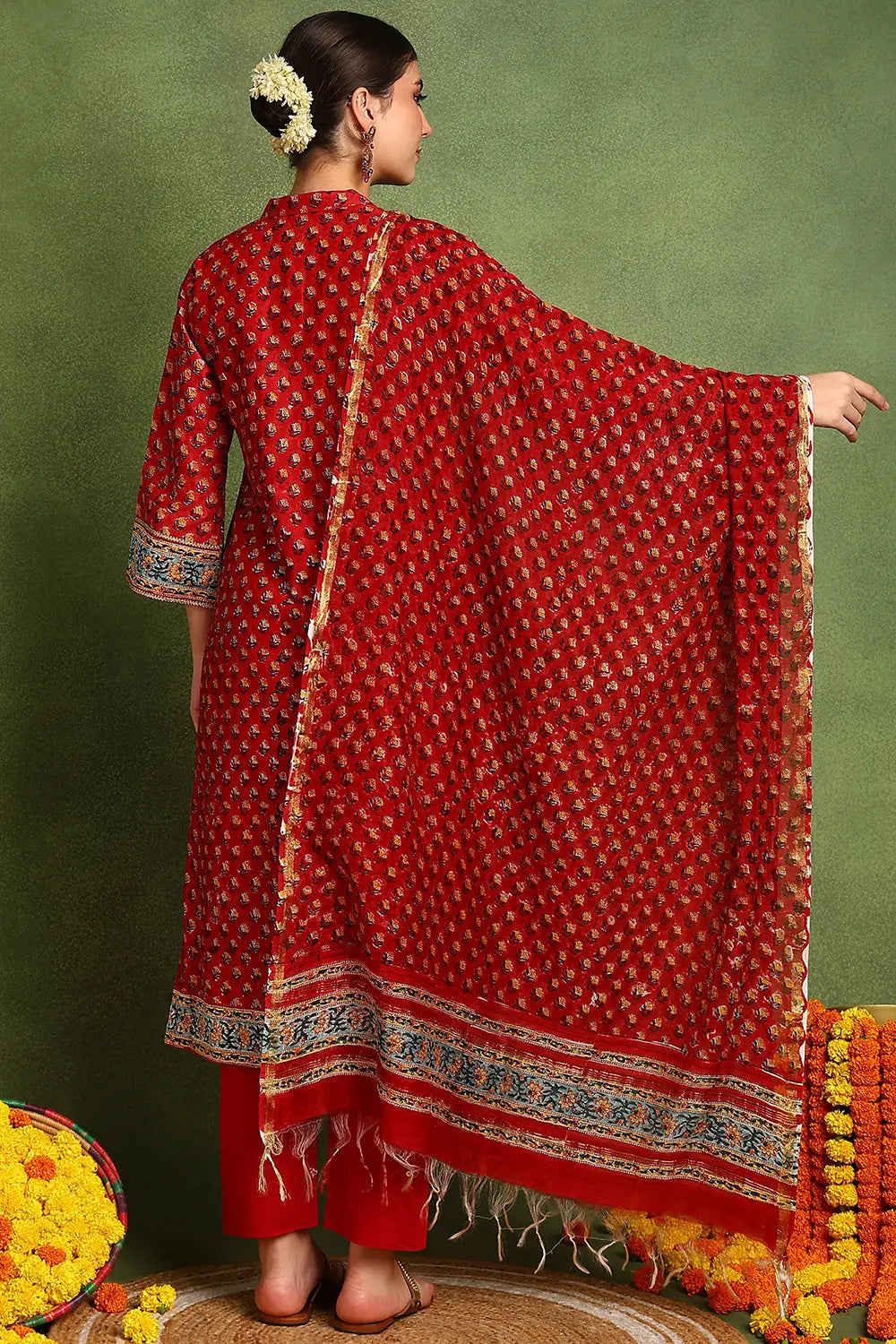 Red Chanderi Silk Dupatta