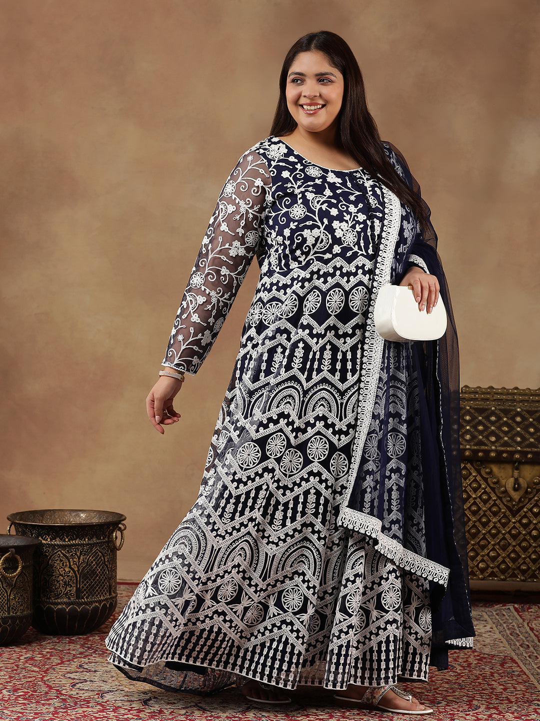 Royal Blue Women Ethnic Motifs Printed Kurta - ID