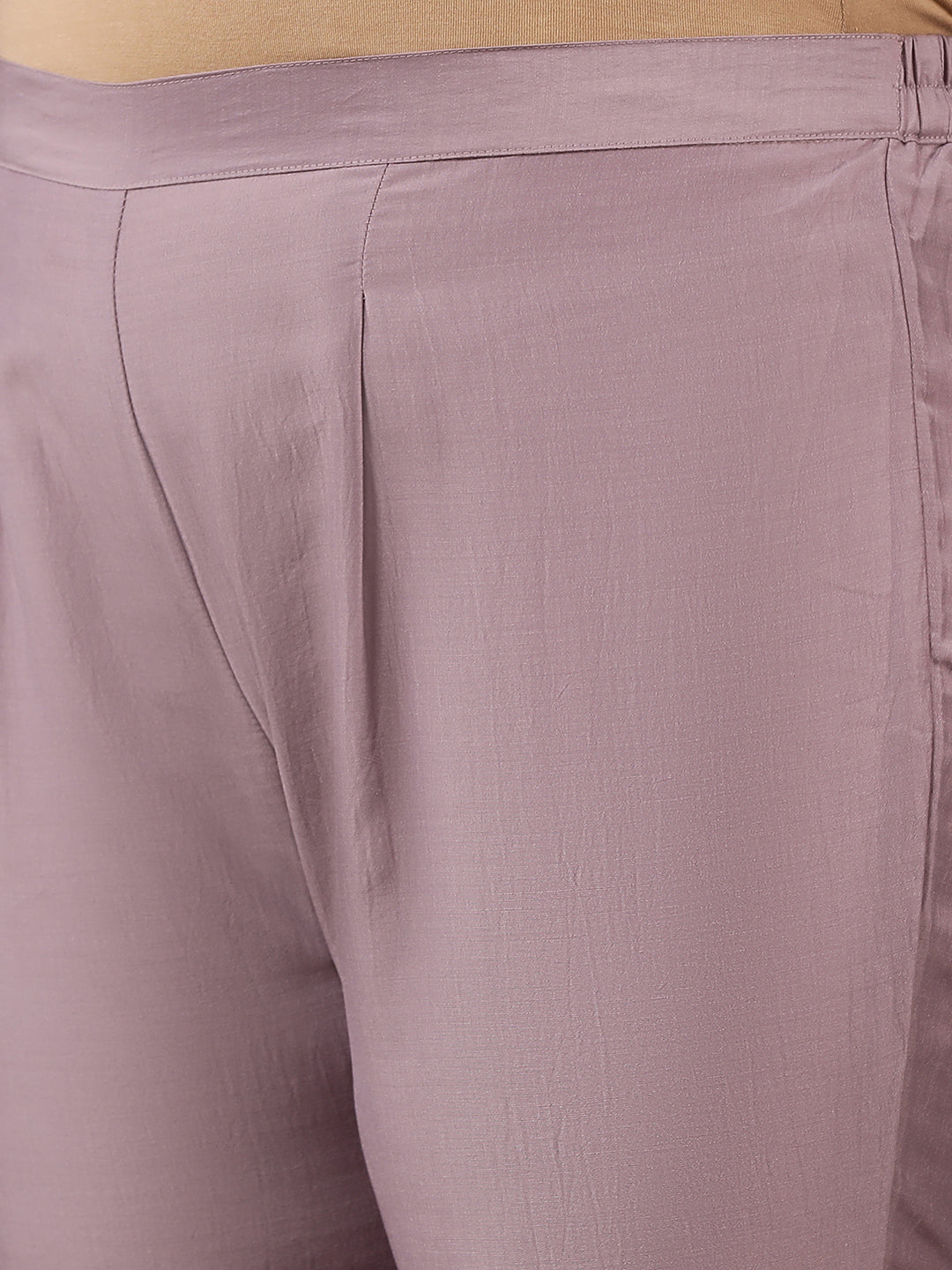 Plus Size Floral Embroidered Thread Work A-Line Kurta With Trousers & Dupatta - ID