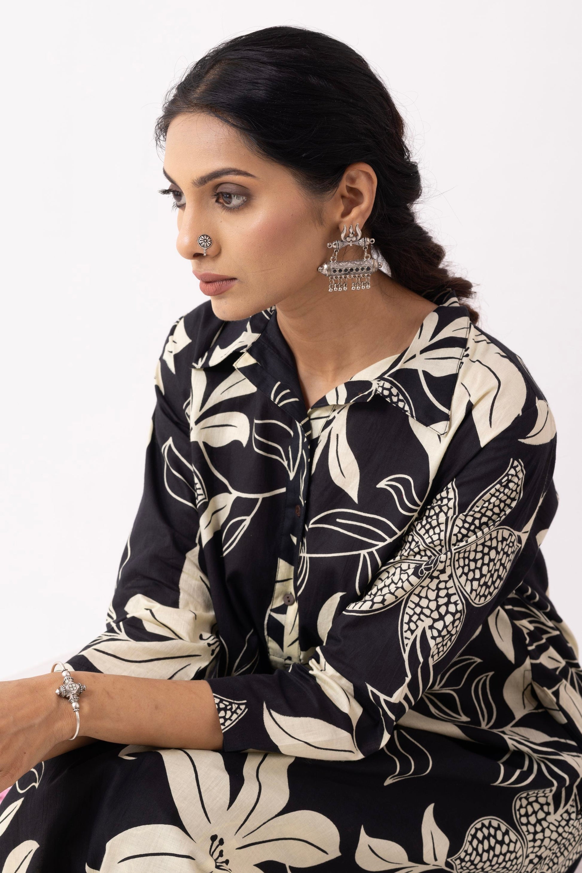 Black Block Printed Victoria Kurta Set (Set of 2)- IC