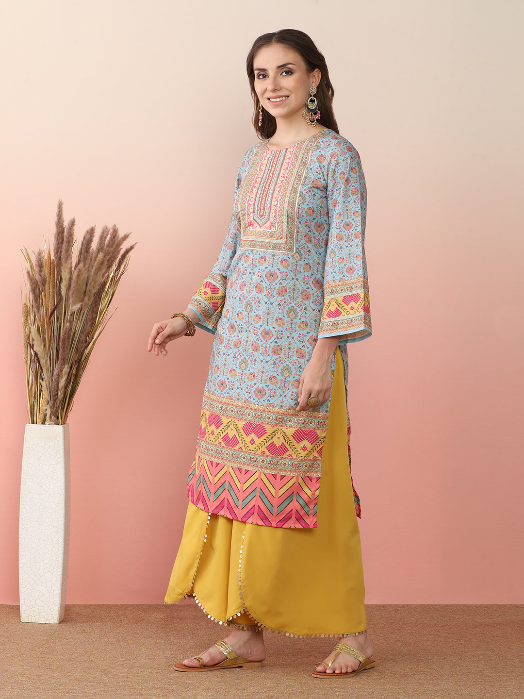 Women Ethnic Motifs Printed Regular Gotta Patti Kurta with Palazzos & With Dupatta