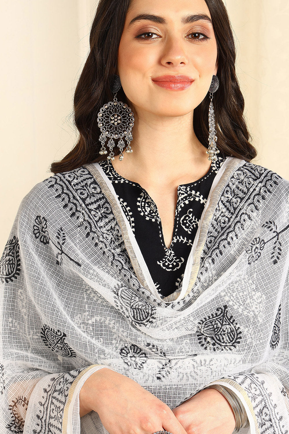 White/Black Kota Doria Dupatta