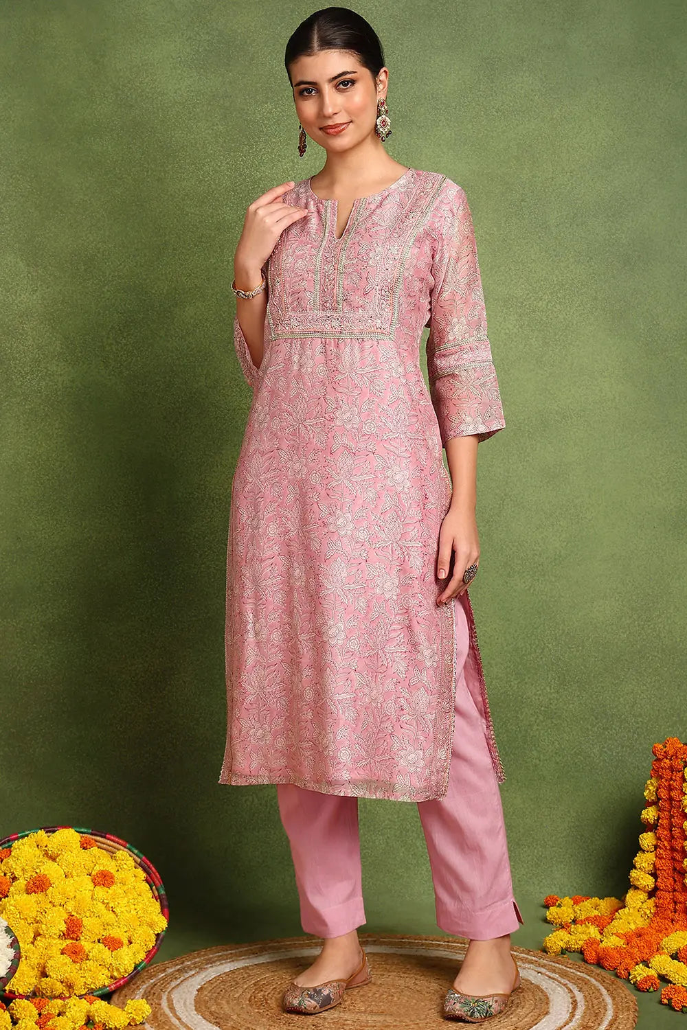 Pink Chanderi Silk Kurta