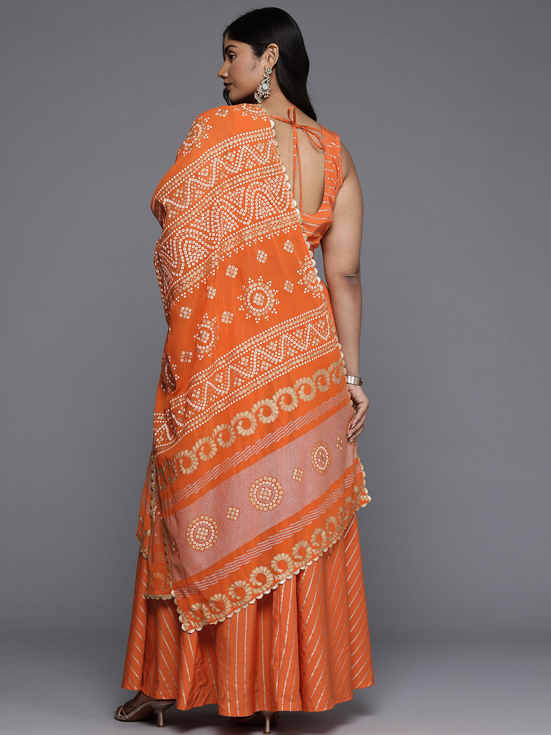 Plus Size Striped Ready to Wear Lehenga & Blouse With Dupatta