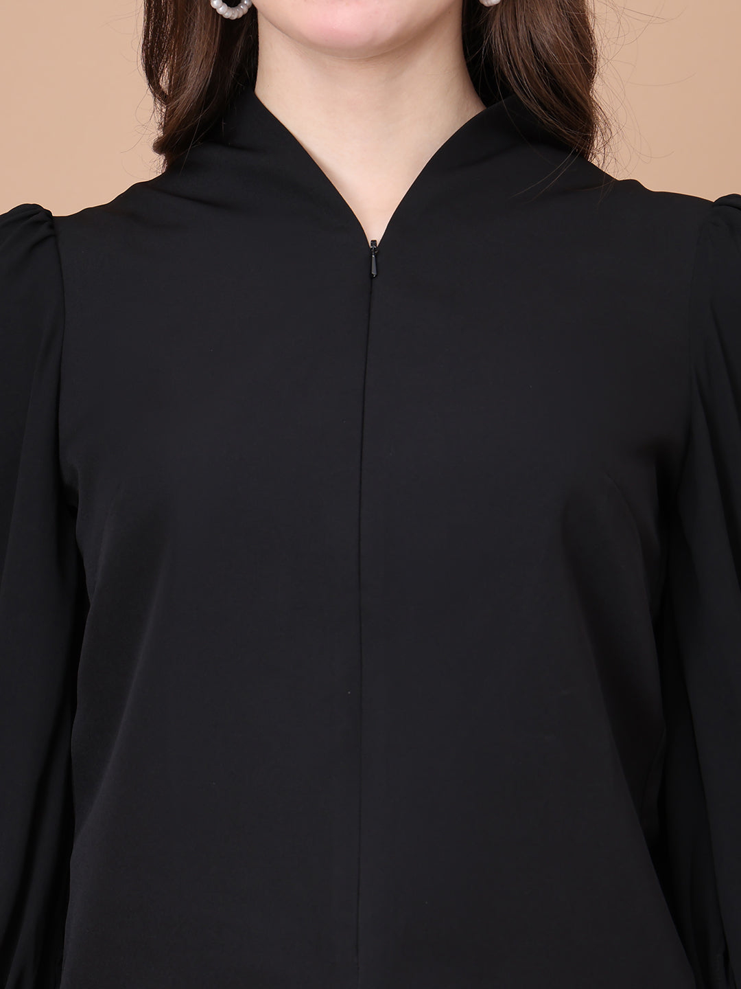 Exude Whimsical Wonders Dramatic Puff Sleeve Top with Front Zip