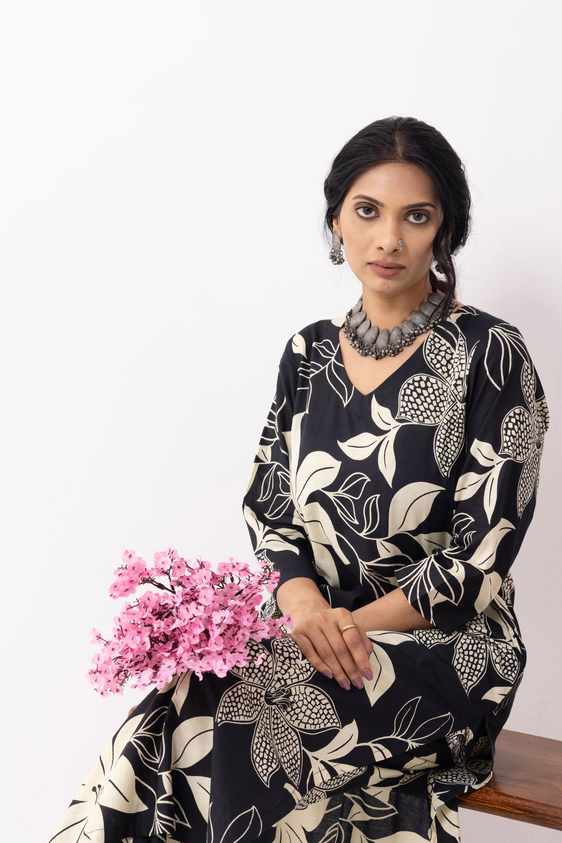 Black Block Printed Mira Kurta Set (Set of 2)- IC