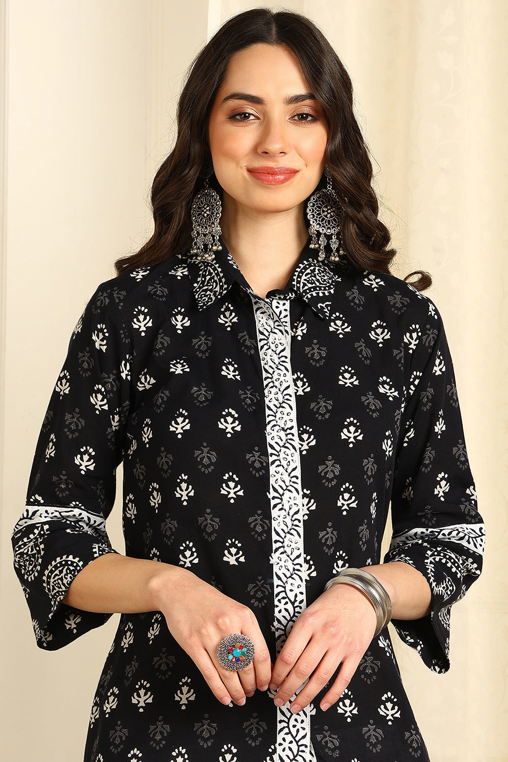 Black & White Straight Bagru Kurta