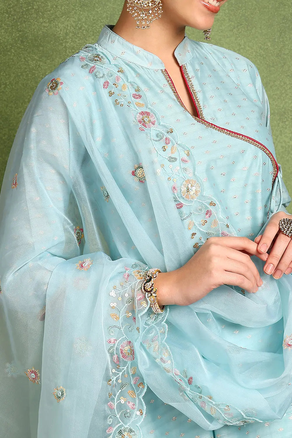 Blue Khari Printed Chanderi Silk Angrakha Kurta