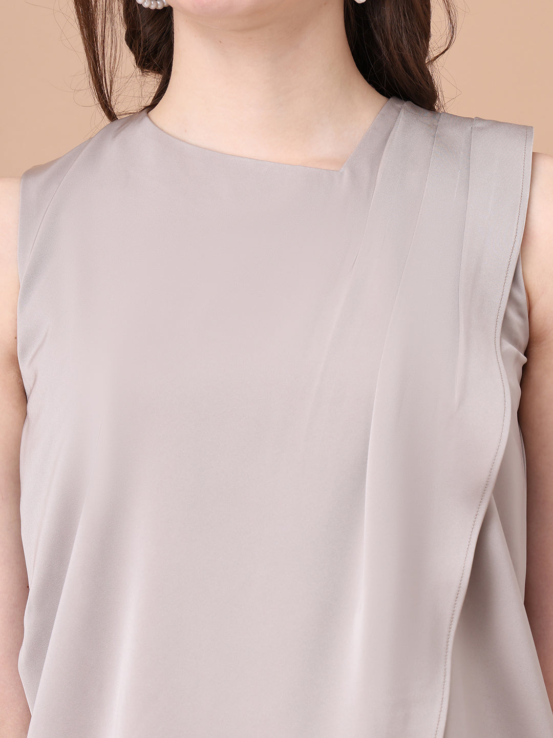 Exude Infinite Femme Satin Sleeveless Top with Front Side Overlay