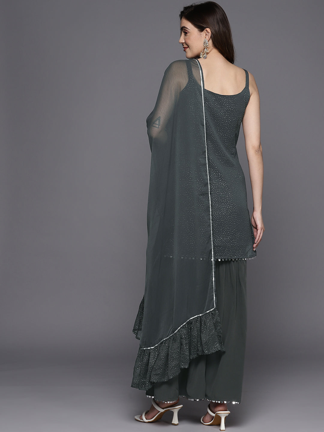 Women's Grey Printed Gotta Patti Sharara set with Dupatta