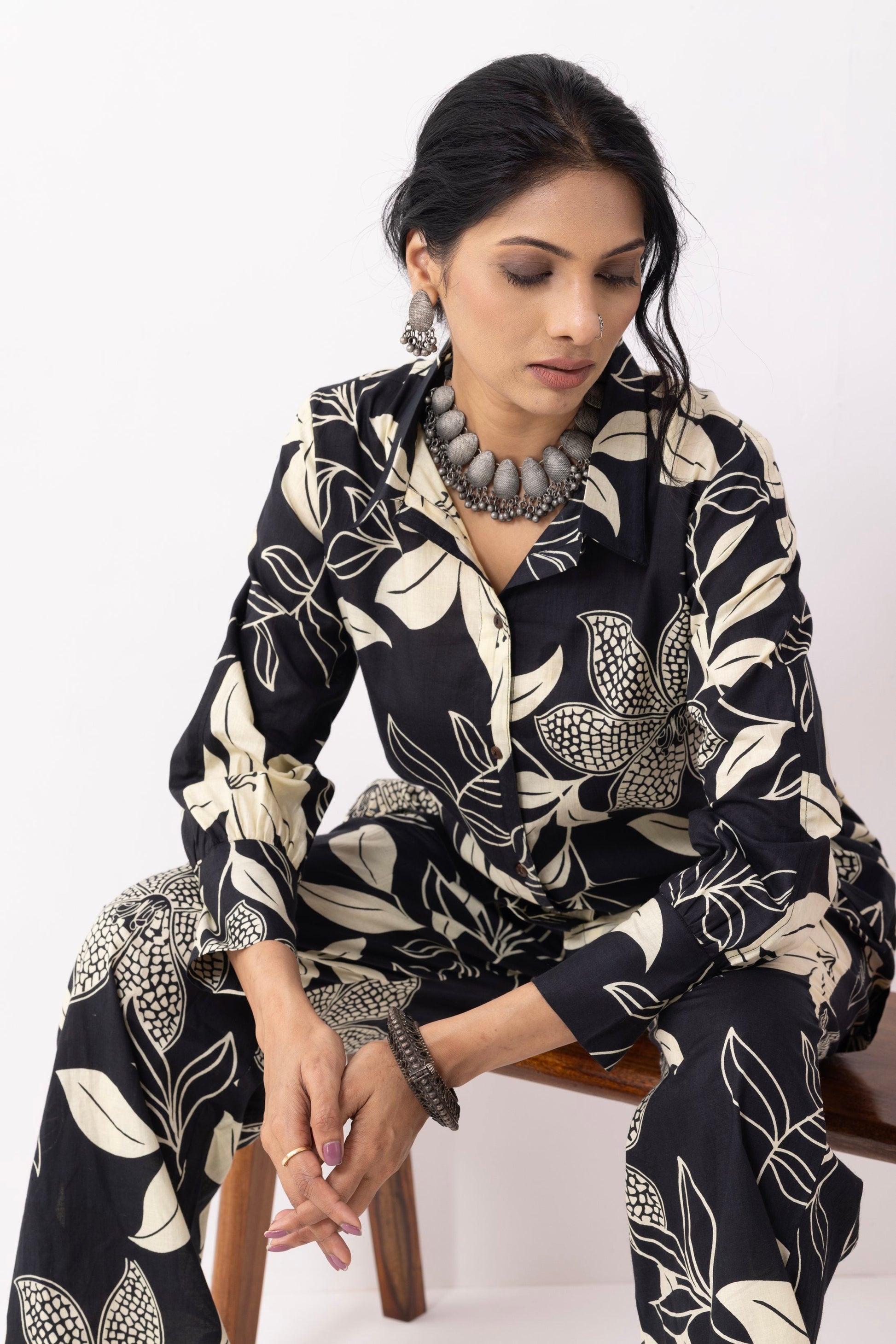 Black Block Printed Caroline Co-ord Set (Set of 2)- IC