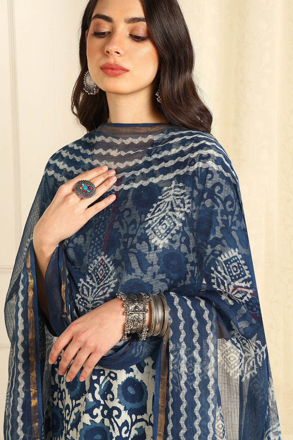 Indigo Blue Kota Doria Dupatta