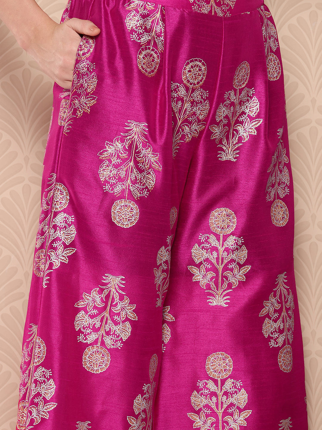 Pink Printed Kurti with Palazzos & With Dupatta