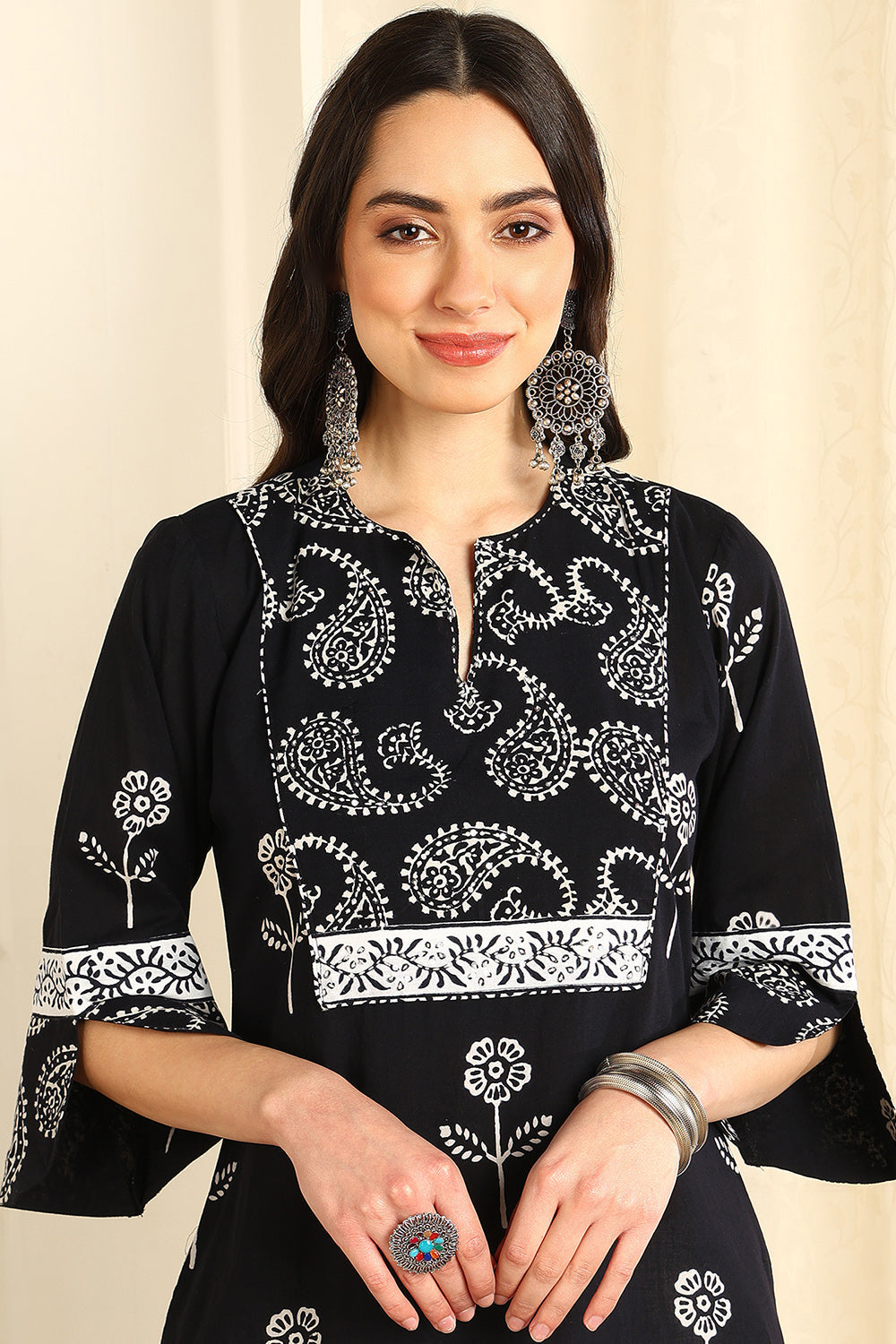 Black Straight Bagru Kurta