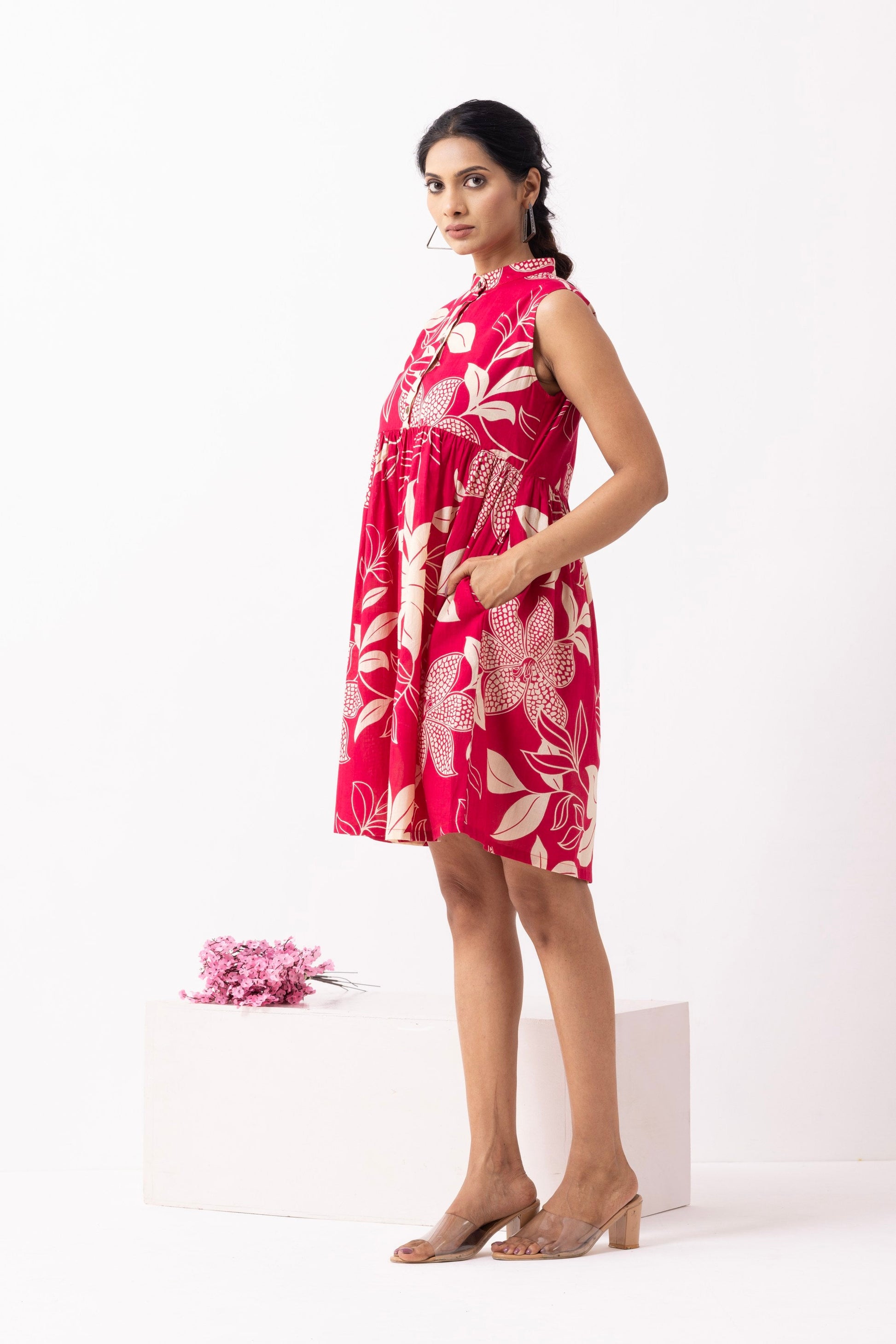 Crimson Red Block Printed Amore Dress- IC