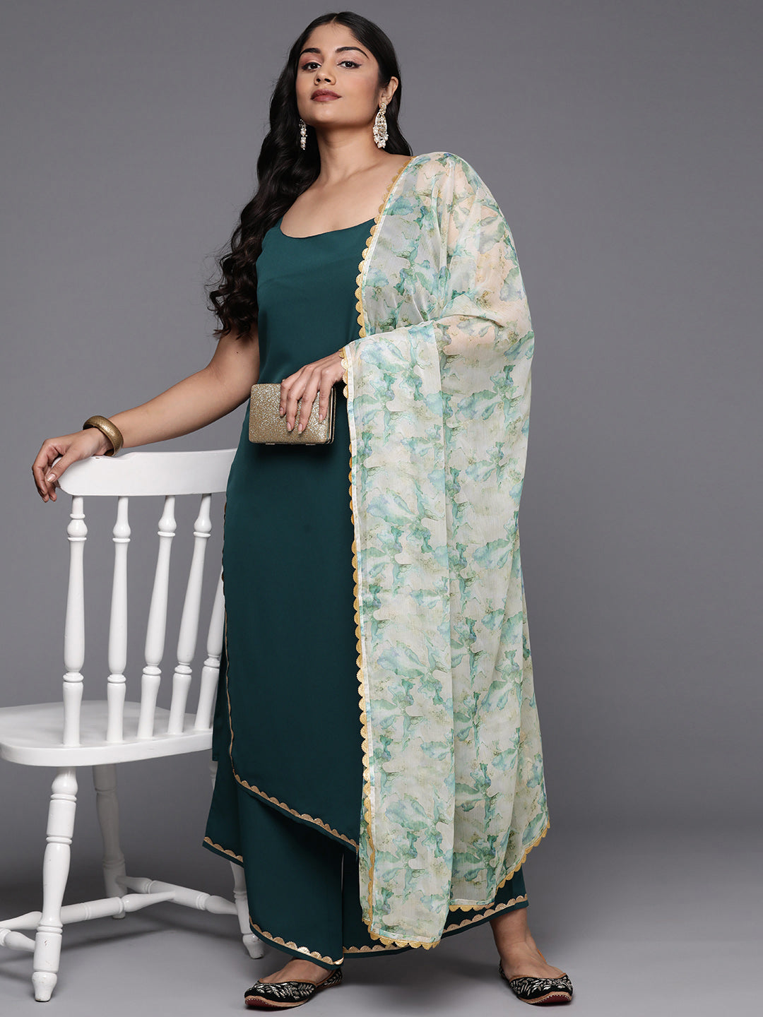 Plus Size Gotta Patti Kurta with Palazzos & Dupatta