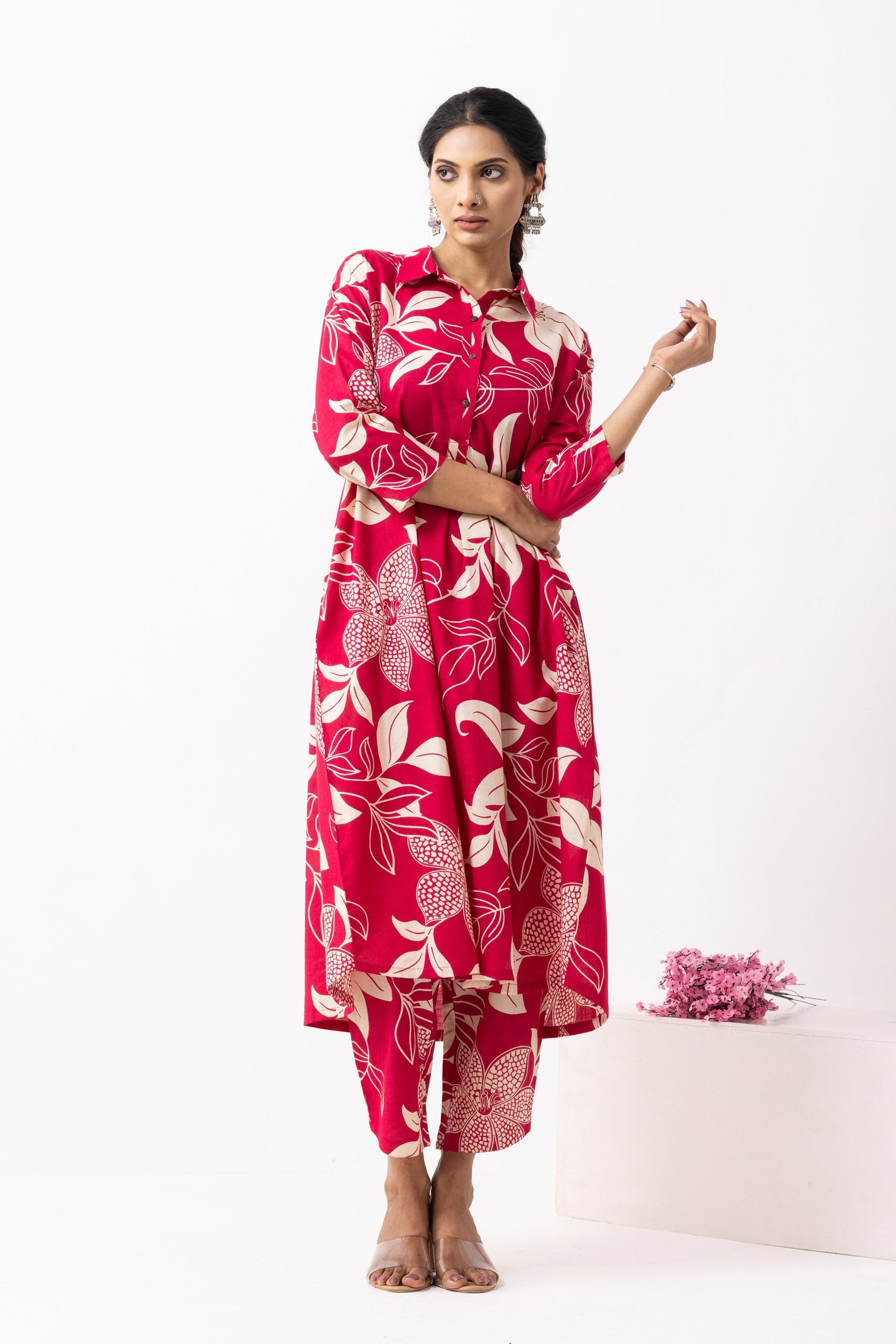 Crimson Red Block Printed Victoria Kurta Set (Set of 2)- IC