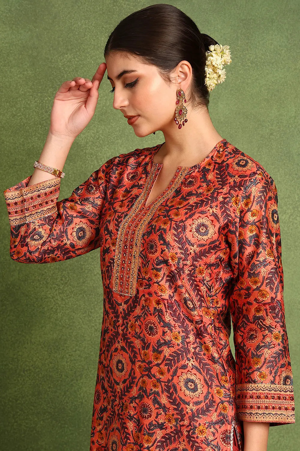 Rust Chanderi Silk Kurta