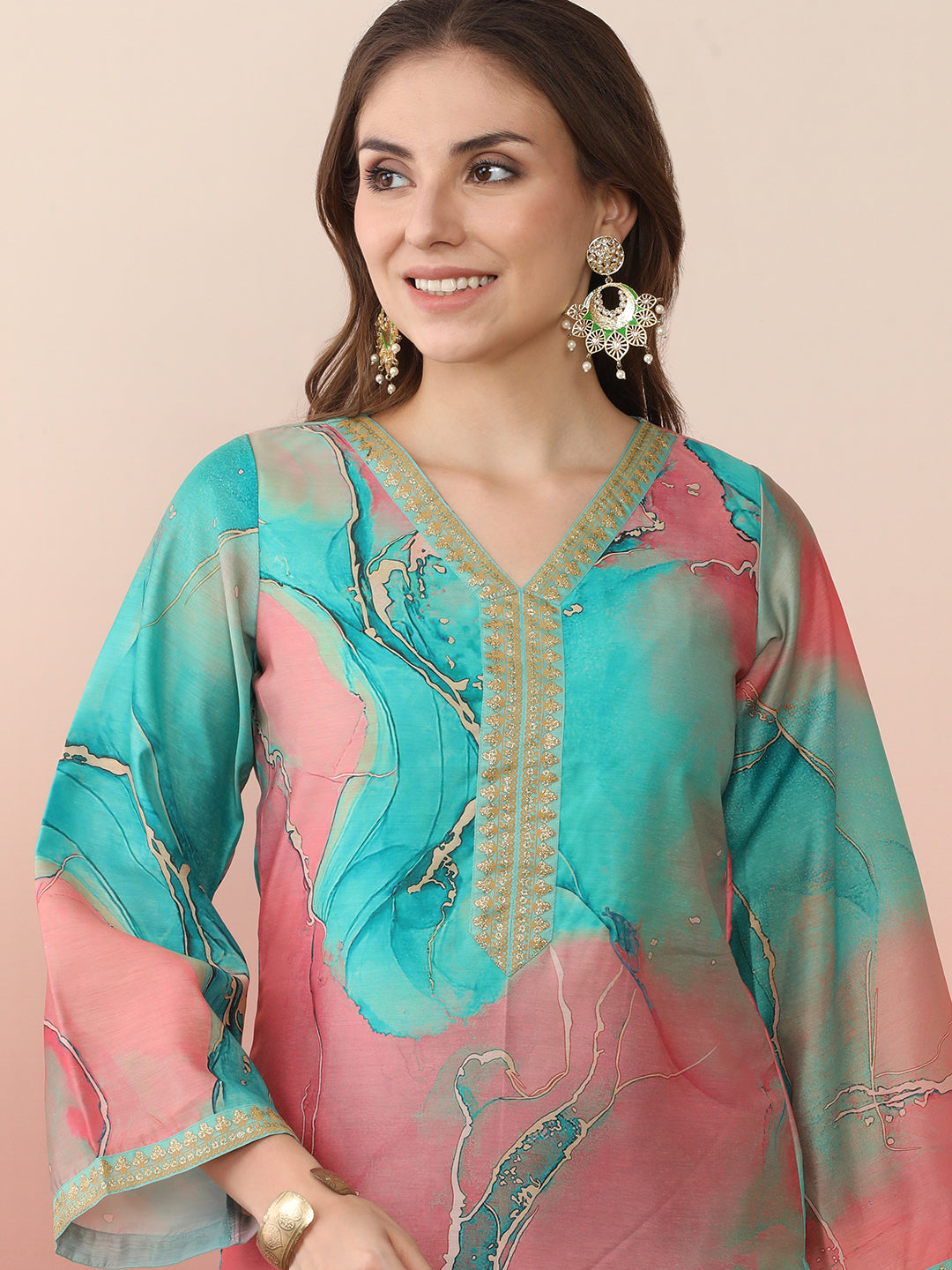 Abstract Printed Pakistani Kurta With Palazzo