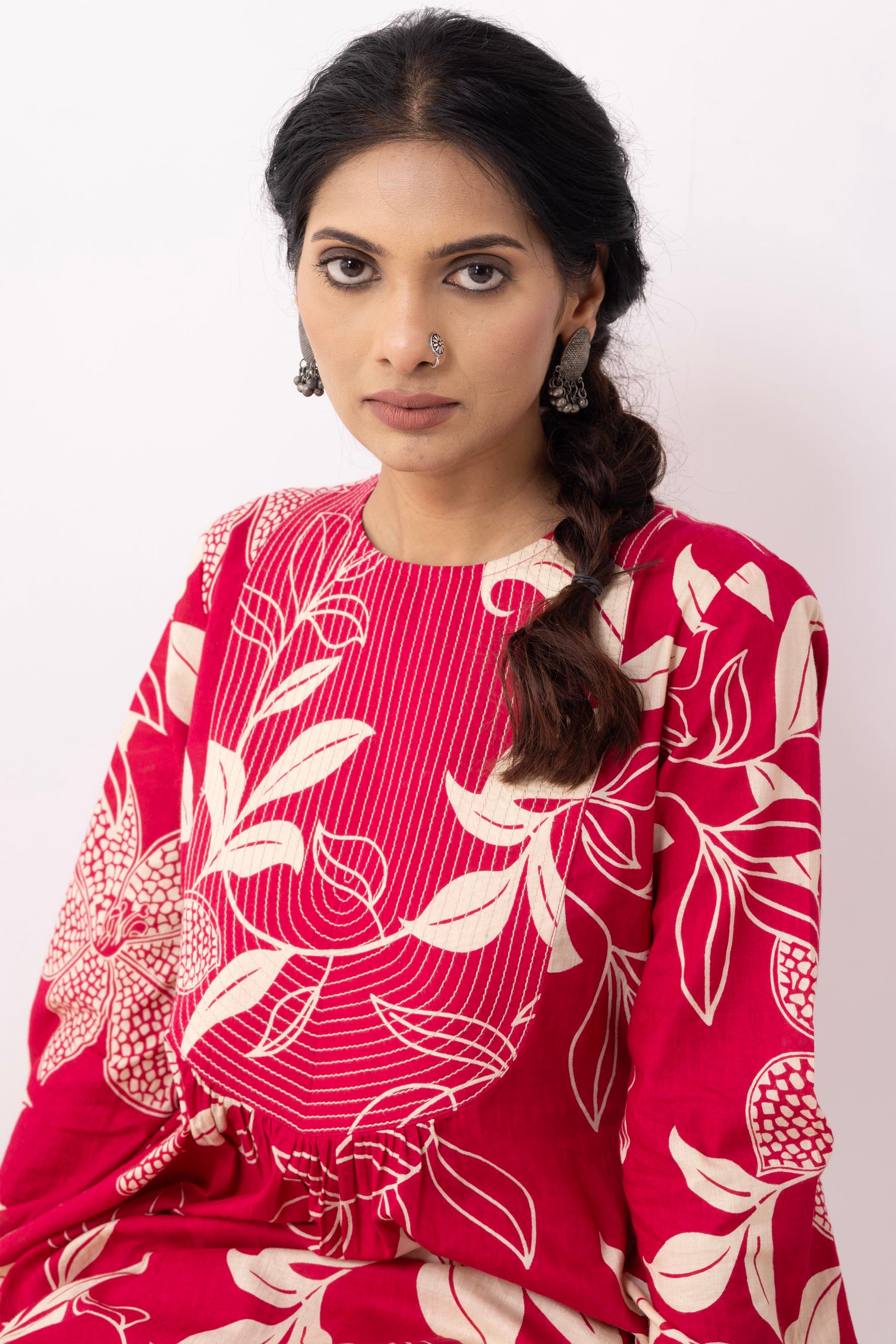Crimson Red Block Printed Aadhira Kurta Set (Set of 2)- IC