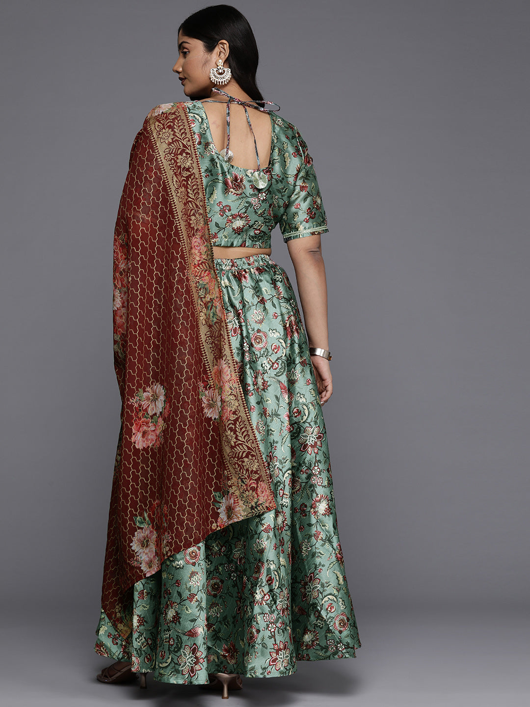 Plus Size Floral Printed Ready to Wear Lehenga & Blouse With Dupatta