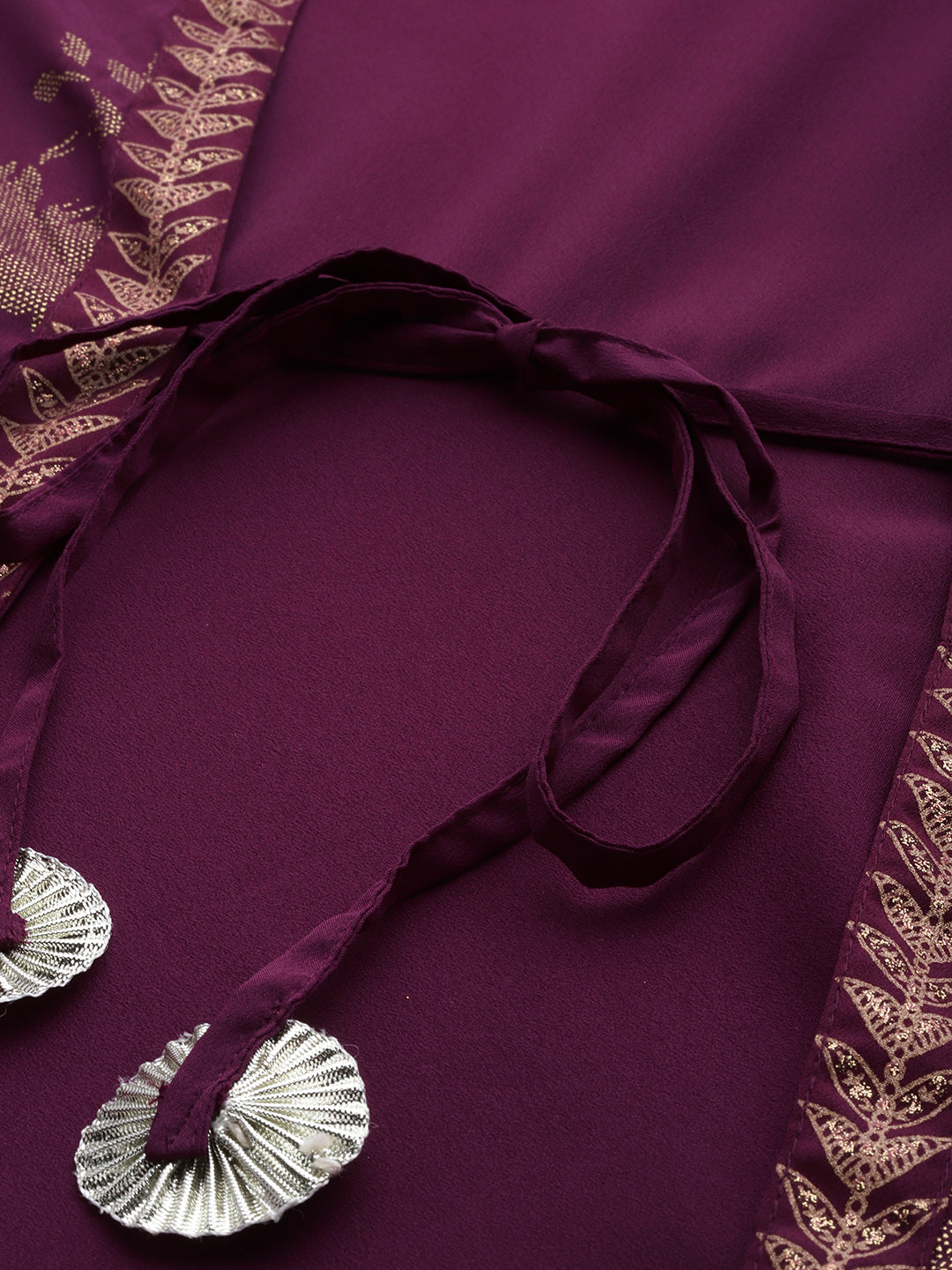 Burgundy & Gold Plus Size Floral Print A-line Maxi Ethnic Dress-AH