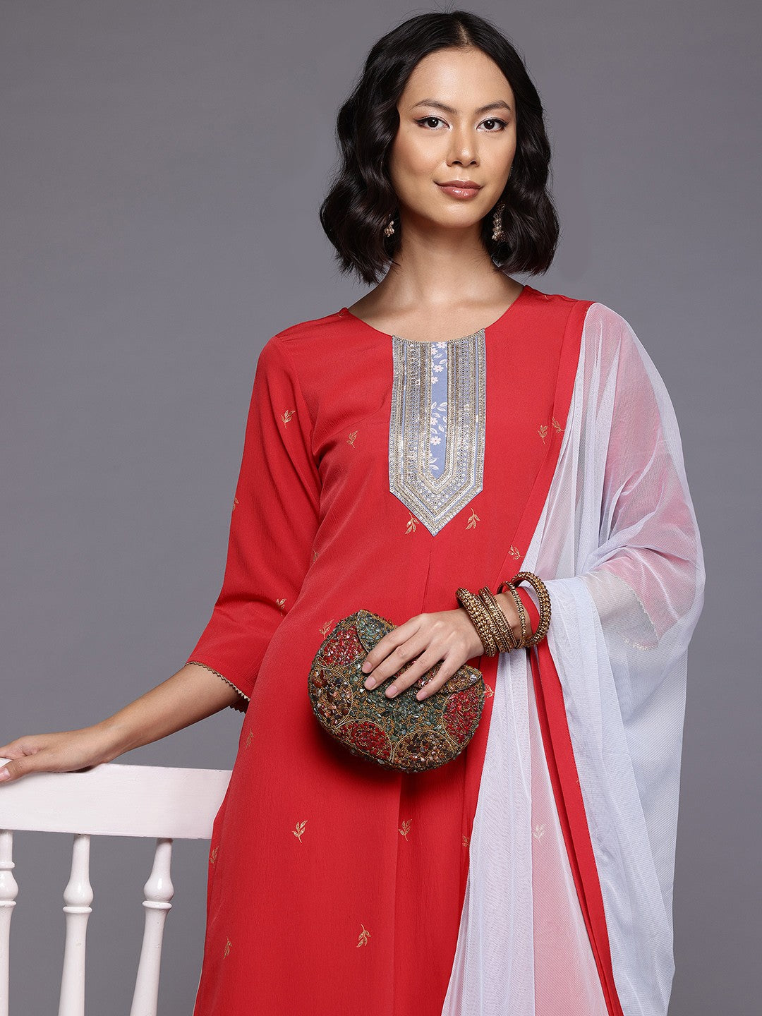 Ethnic Motifs Printed Gotta Patti Kurta With Palazzos & Dupatta