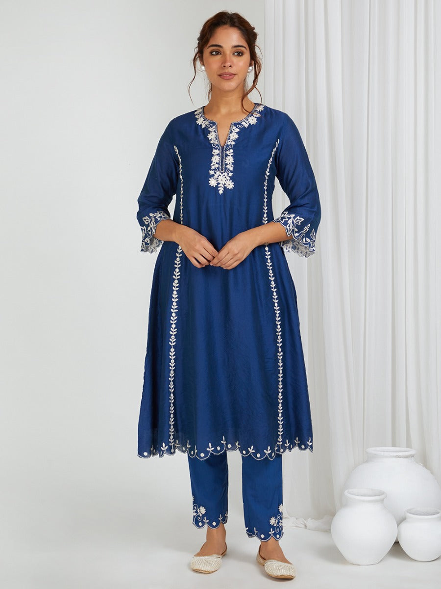 Blue Embroidered Organza Dupatta
