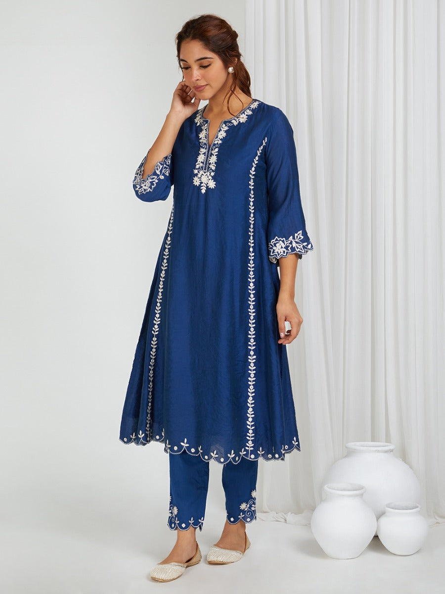Blue Embroidered Organza Dupatta