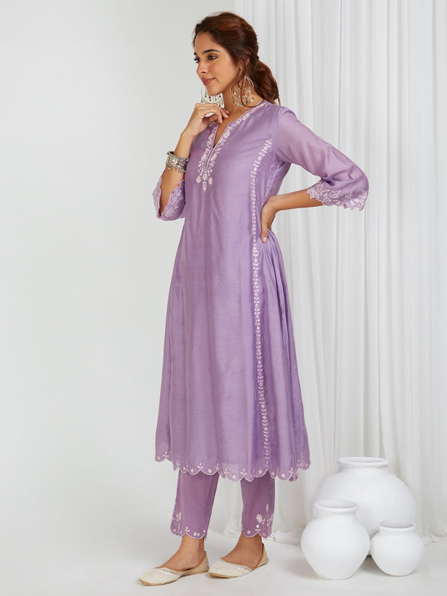 Lilac Embroidered Organza Dupatta