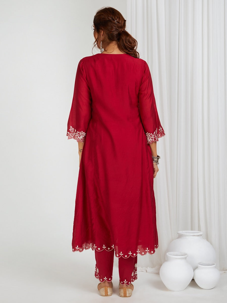 Red Embroidered Organza Dupatta