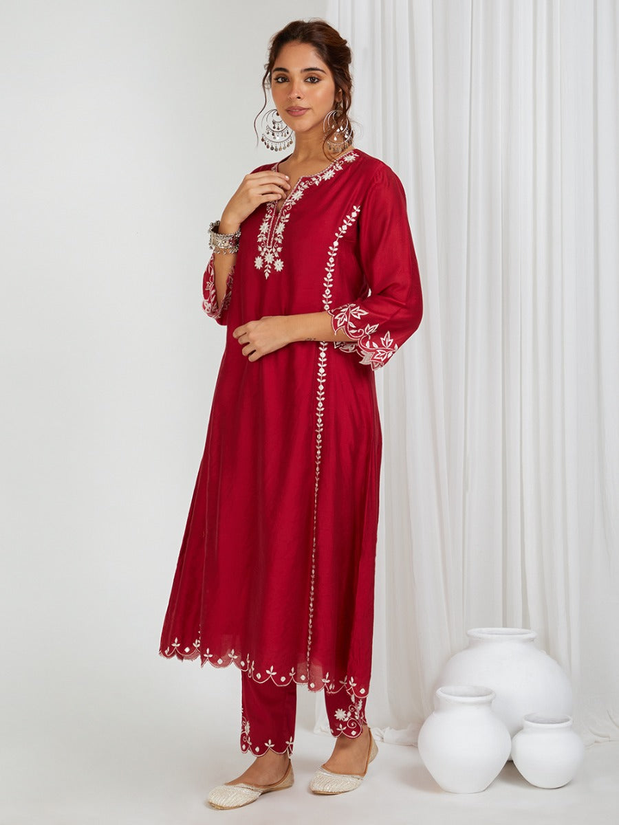 Red Embroidered Organza Dupatta