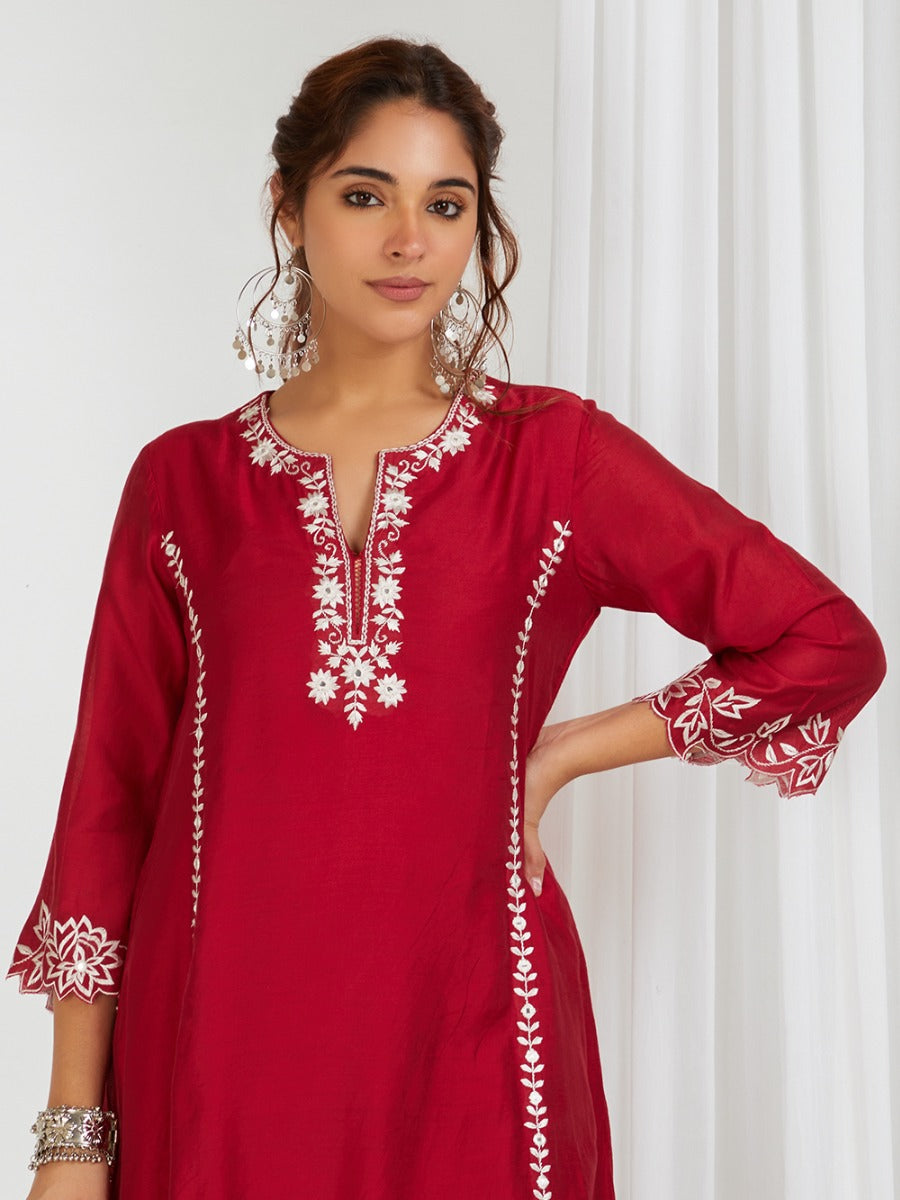 Red Embroidered Organza Dupatta