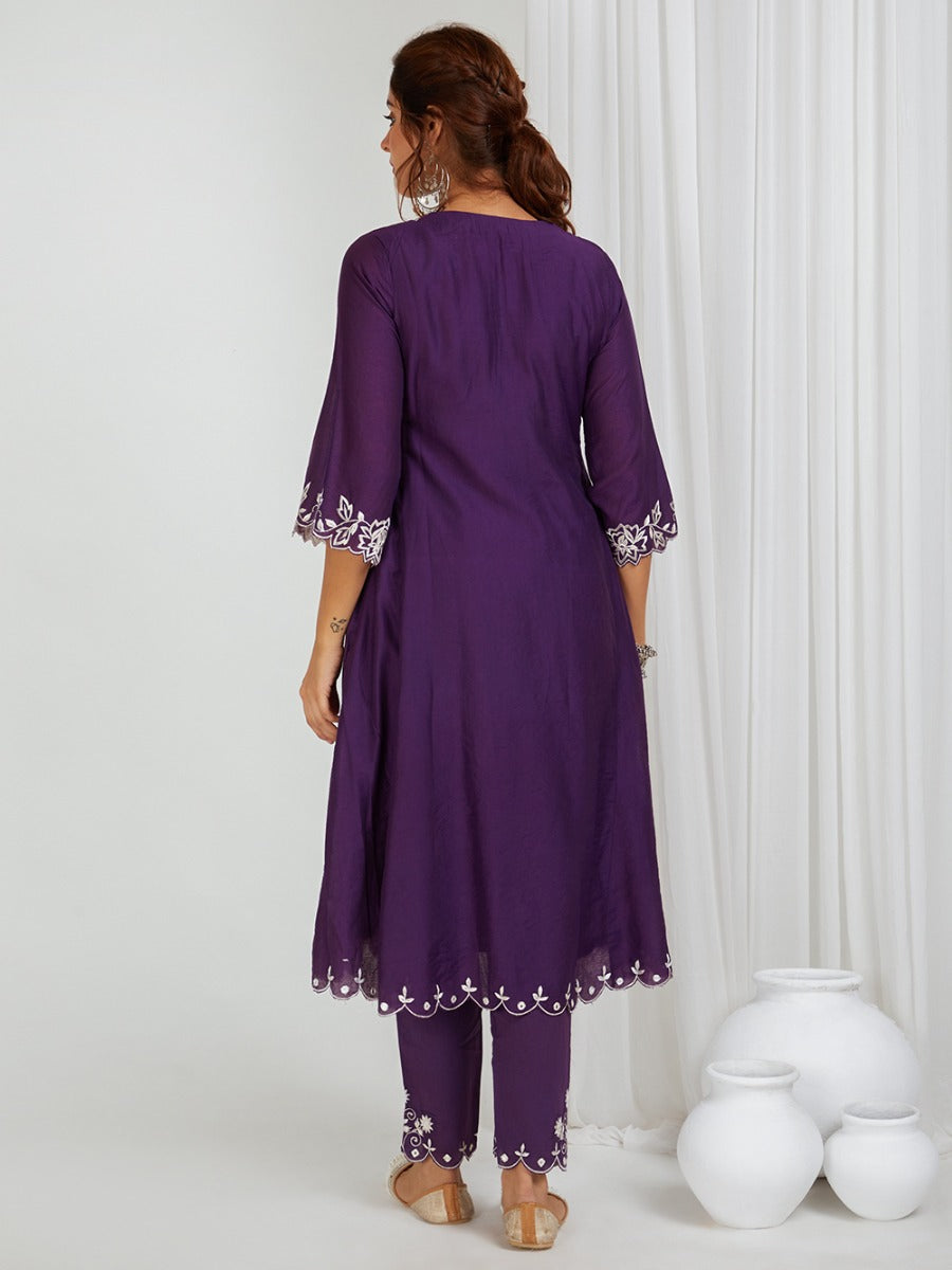 Purple Embroidered Organza Dupatta