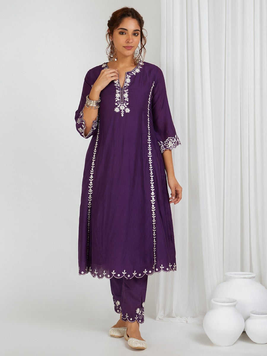 Purple Embroidered Organza Dupatta