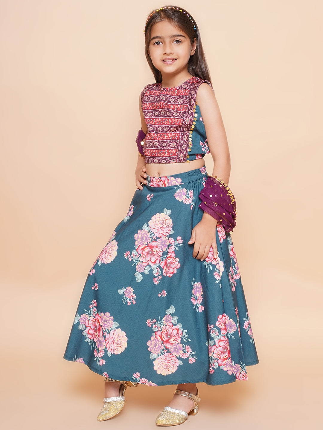 Girls Printed Sequinned Ready to Wear Lehenga & Blouse With Dupatta