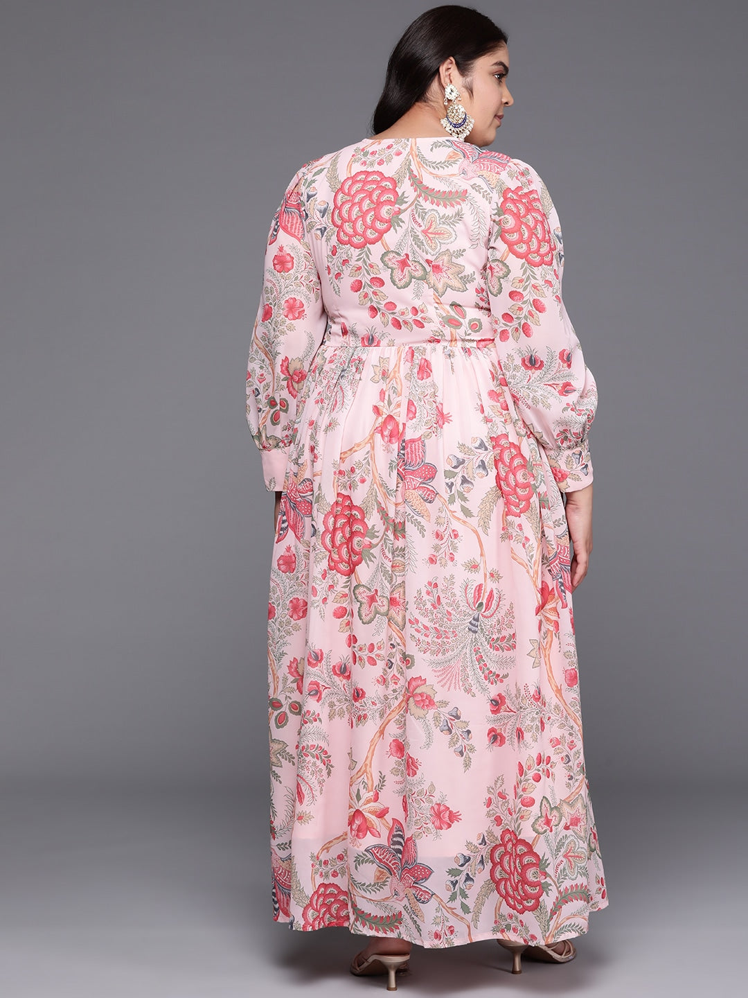 Plus Size Floral Printed Wrap Maxi Ethnic Dress