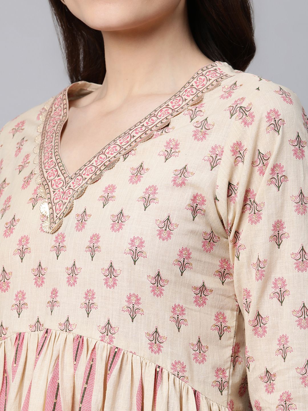 Beige Pure Cotton Printed Tunic