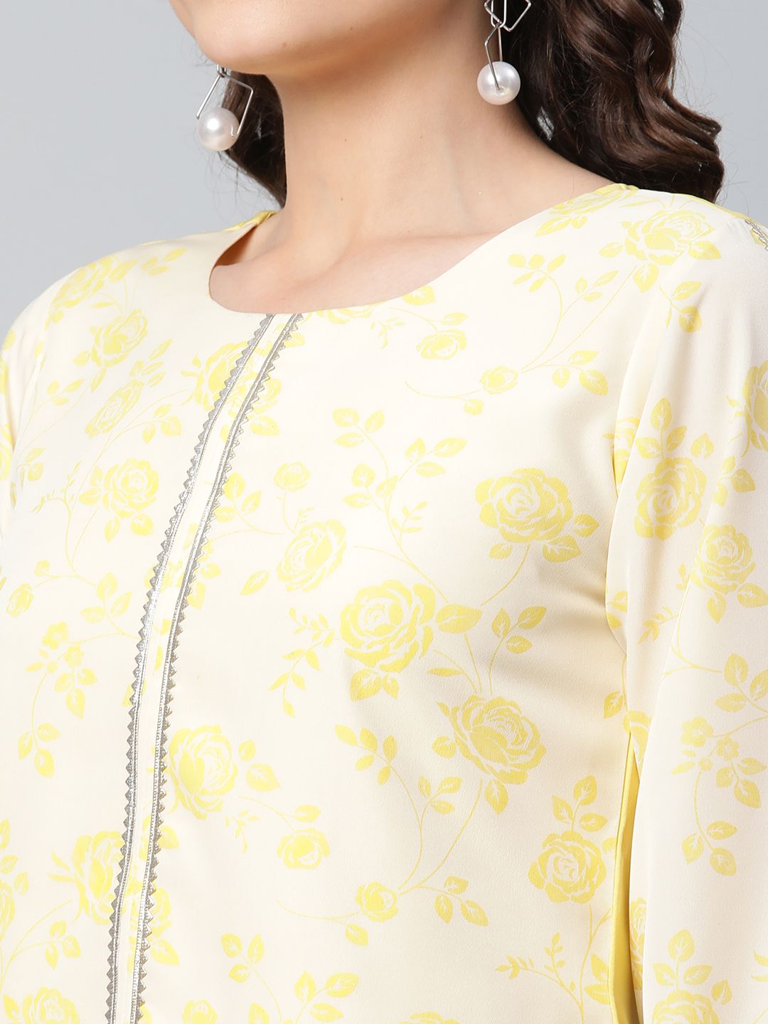 Yellow Crepe Printed Top Palazzo Set