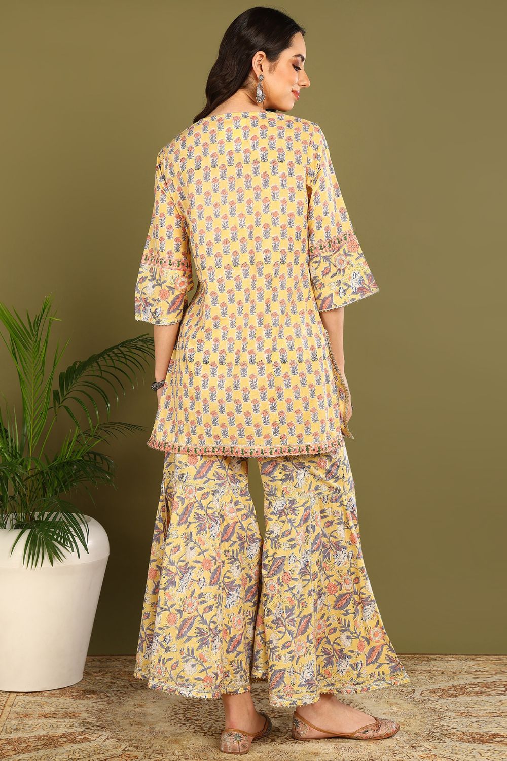 Yellow Sanganeri Kurta Set (3pc)